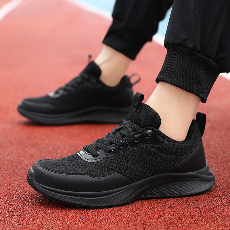 High Quality Men's Shoes All Black Sports Shoes Lightweight Shock-Absorbing Non-Slip Couple Mesh Breathable Casual Running Travel Shoes
