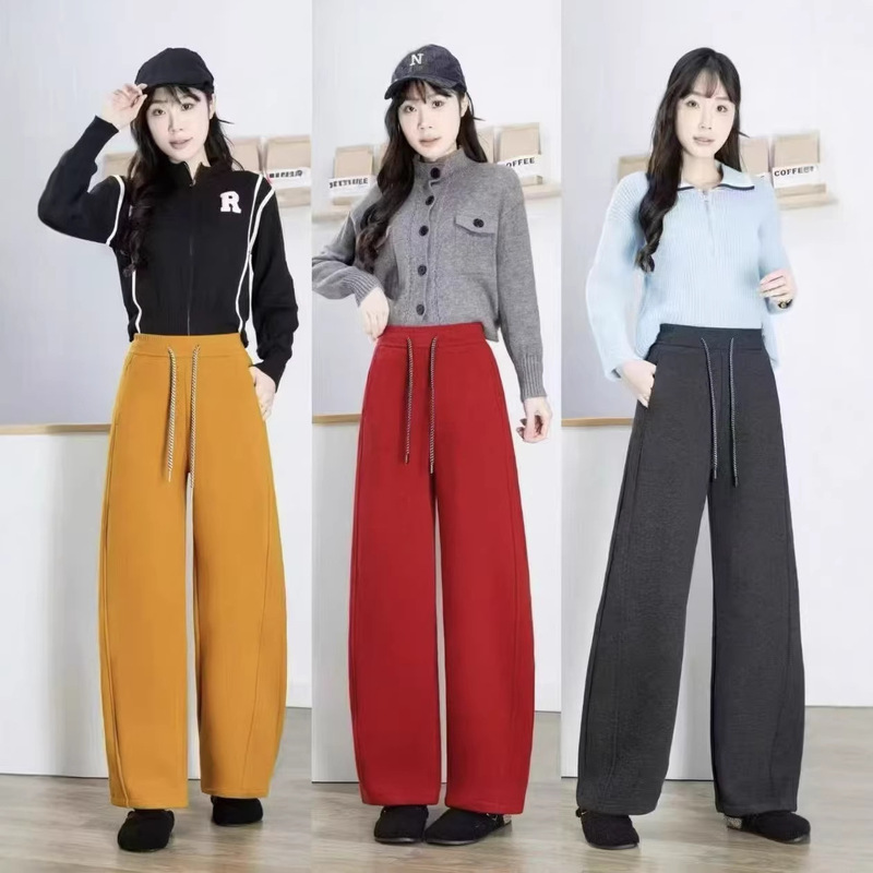 American-Style Gray Wide-Leg Sweatpants for Women, Spring and Autumn 2026 New High-Waisted Slimming Straight-Leg Banana Curve Sports Pants
