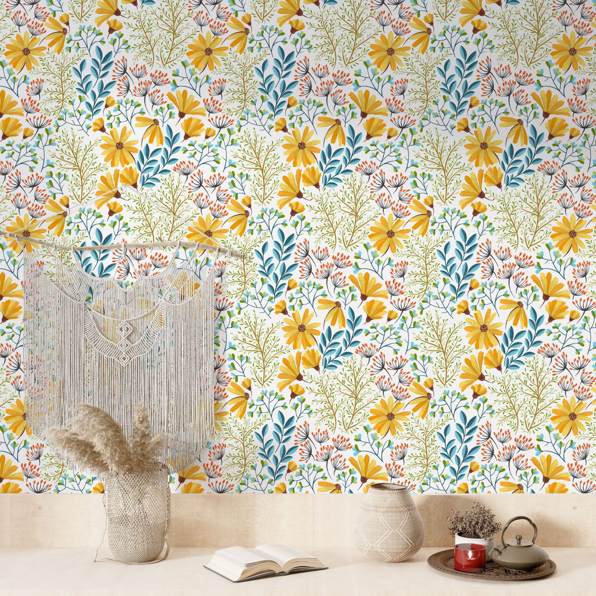 Fresca verde planta flor hoja limón autoadhesivo papel pintado dormitorio Hotel decoración papel pintado RW181-200