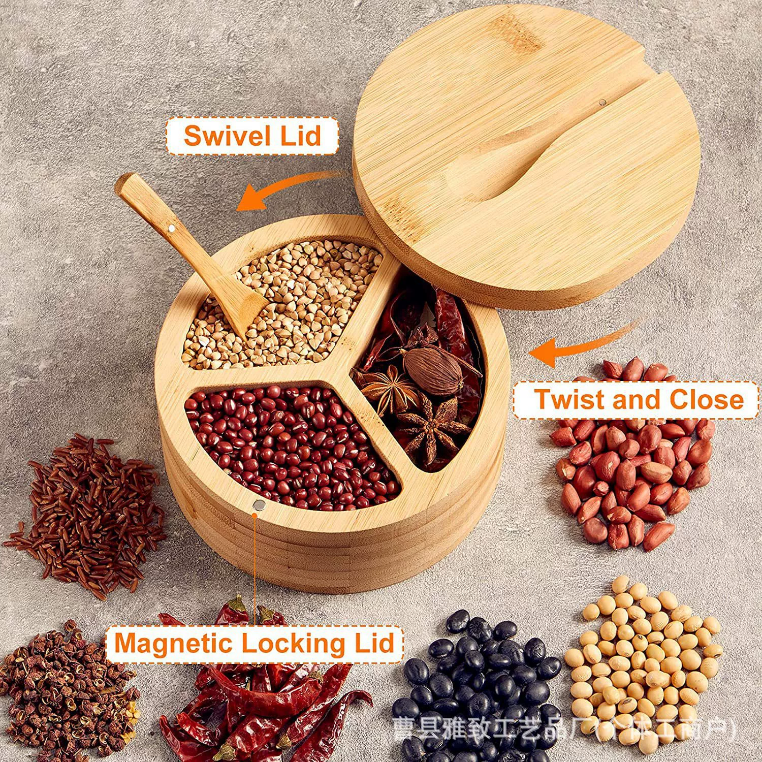 Деревянная коробка для специй Круглая сетка