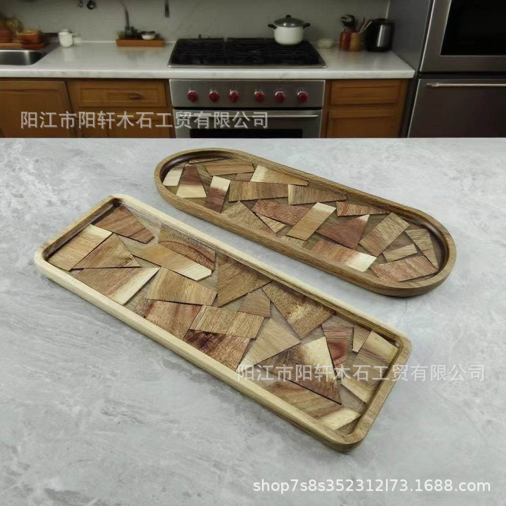 Paleta de alimentos de madera de acacia japonesa, bandeja de té europea irregular, bandeja de pan de madera, bandeja de frutas