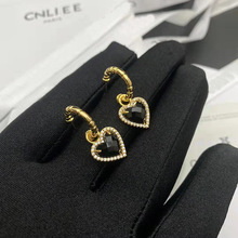 21ss赛家新款欧美小众设计个性黑玛瑙爱心耳环明星同款时髦百搭女