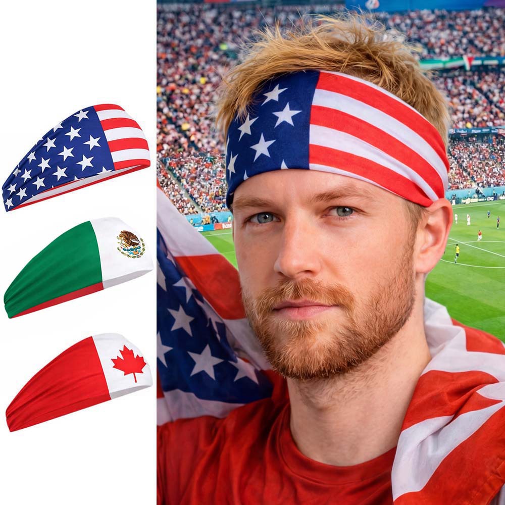New model of men's headband for fans of the US-Canada-Mexico World Cup, elastic printed yoga headband, sweat-absorbing cycling headband
