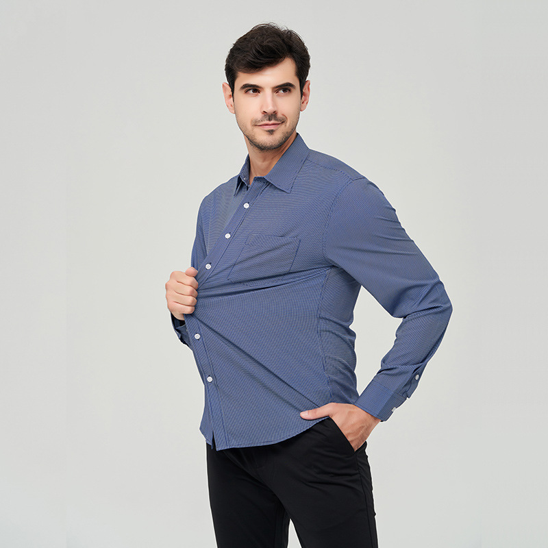 Camisa de Hombre de Estilo Americano, Clásica, Madura, Elástica, de Manga Larga, Estampada, Informal de Negocios, para Otoño