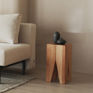 Qiji Fengyuan wooden pier simple retro side table living room natural tree pile wooden pile folk hotel decoration short pier stool