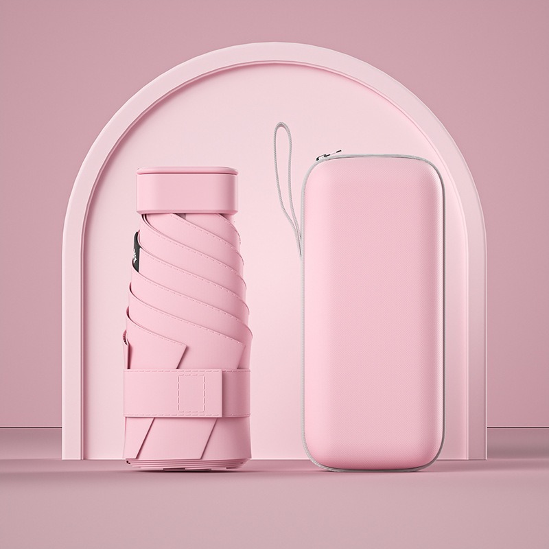 Paraguas de protección solar de vinilo creativo mini paraguas de seis pliegues paraguas de cápsula de bolsillo pequeño para mujer lluvia y lluvia paraguas de sol de doble uso