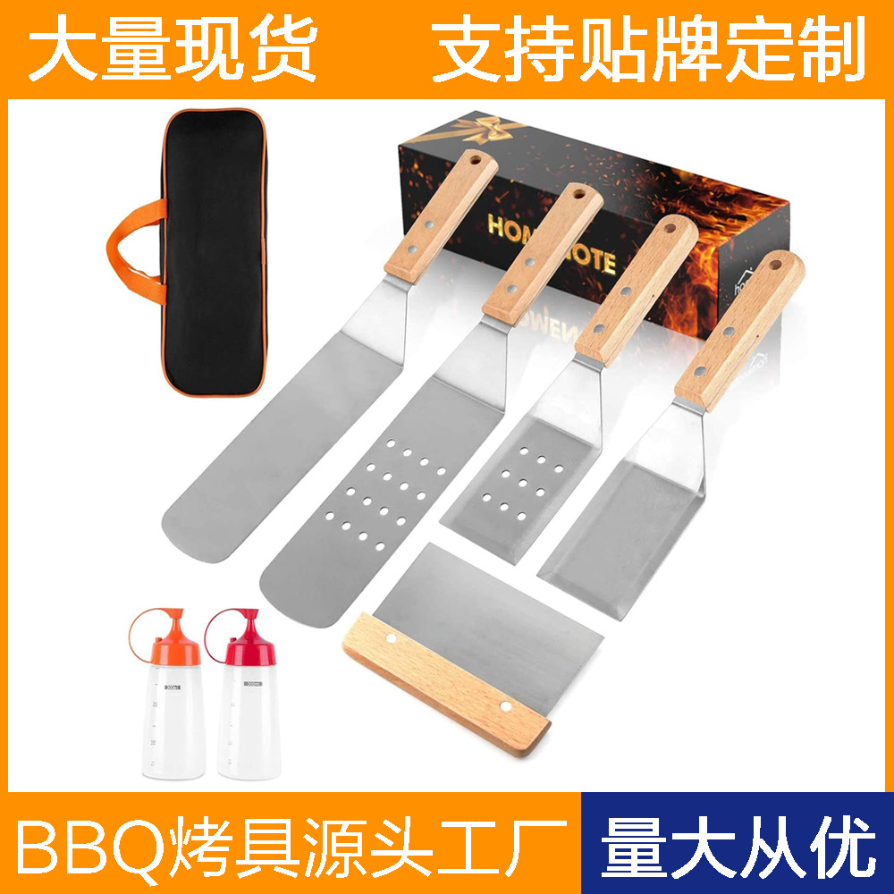 Amazon acero inoxidable herramienta de barbacoa set al aire libre teppanyuki barbecue mango de madera cocina de buey sopa de cocina combinación
