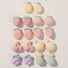 卡通百搭秋冬毛絨菠蘿草莓橙子植絨水果貼片diy髮夾貼片材料批發