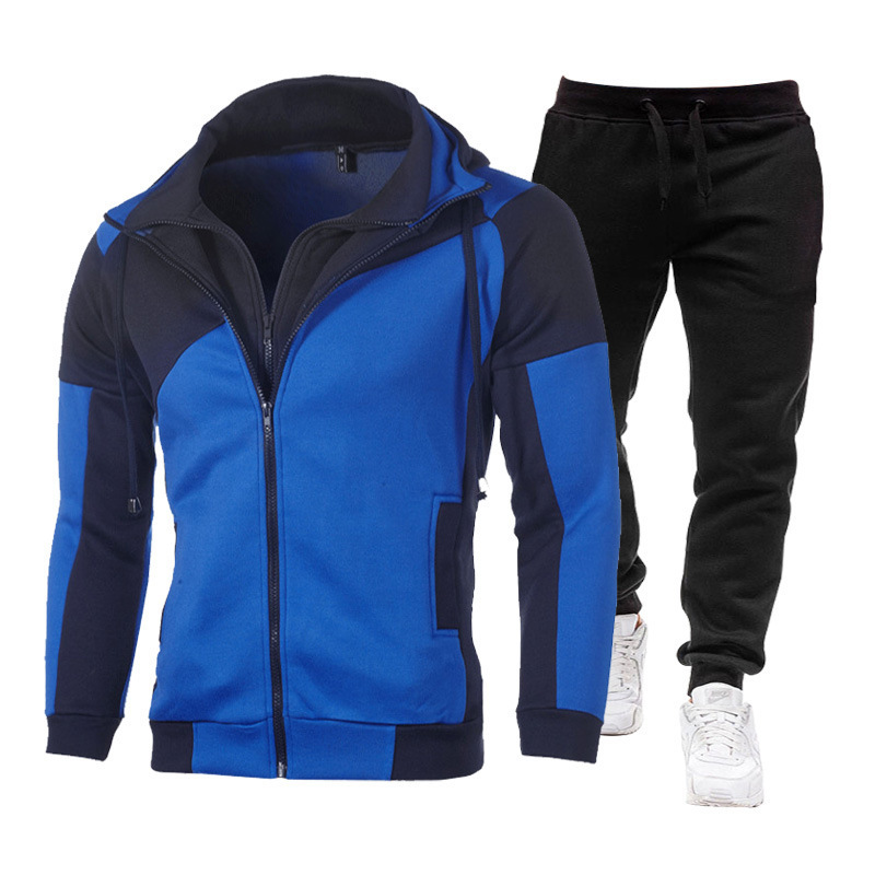 2024 New Men's Personalized Colorblock Double Layer Zip Hooded Cardigan Slim Fit Sweater_voghion.com