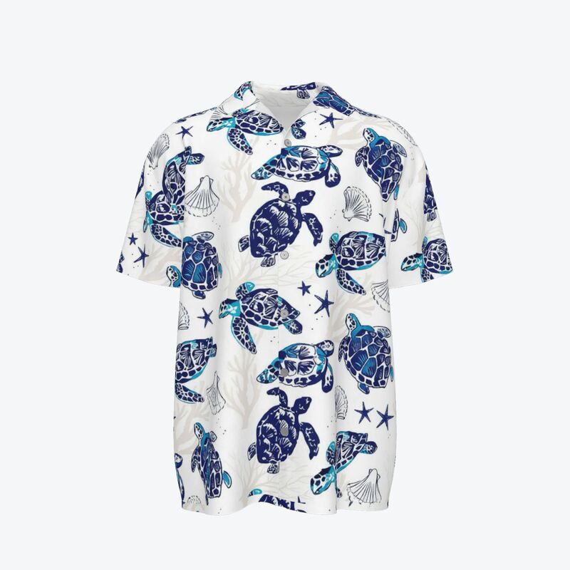 European and American Foreign Trade Hawaiian Style Turtle 3D Printed Men's Short-Sleeved Shirt Amazon Cross-Border Factory Supply