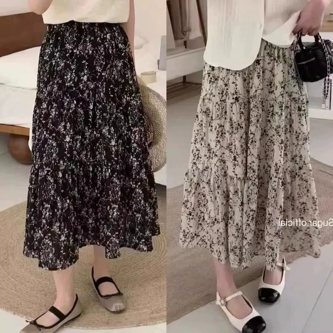 Элегантная миниатюрная женская юбка-миди с цветочным принтом, юбка-миди средней длины с высокой талией, закрывающая бедра, новинка лета 2025 года.