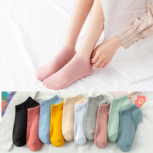 Spring and Autumn Socks Women's Solid Color Invisible Socks Shallow Mouth Polyester Cotton Socks Low-Top Women's Boat Socks Street Stall Supply Socks Wholesale