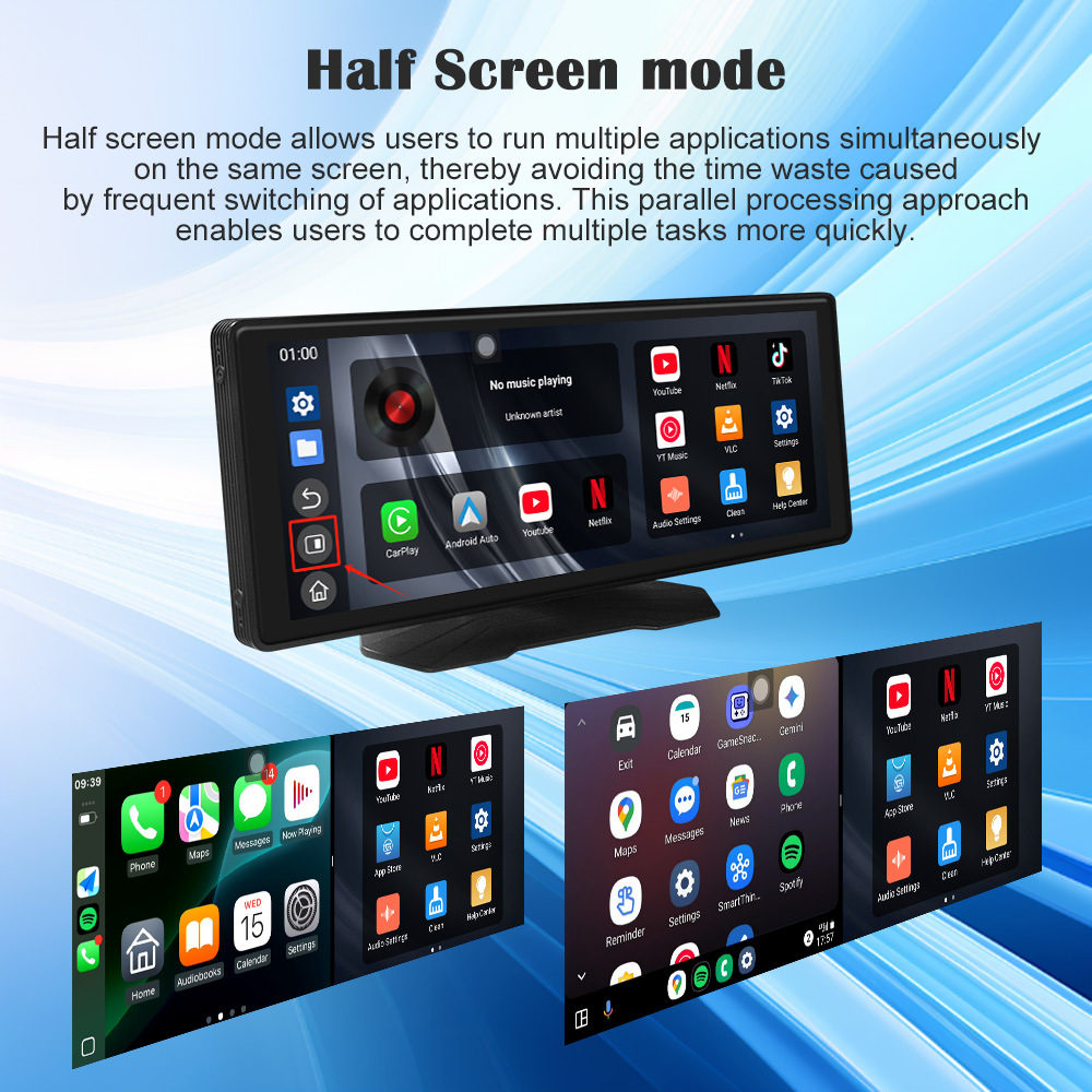 10.25inch Dual Wifi Dash Cam Wireless Carplay Smart Screen Android Car Navigation System
