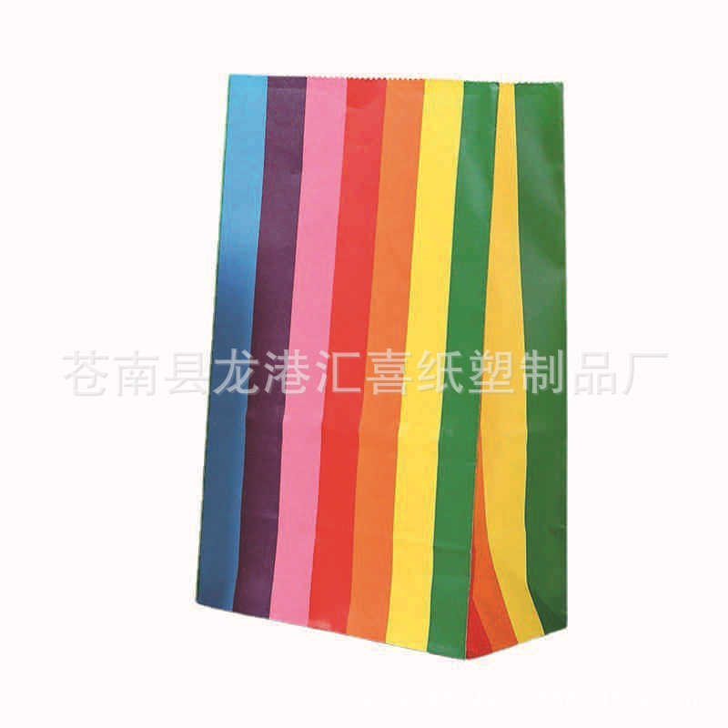 En stock al por mayor Arco Iris a rayas bolsa de dulces fiesta decoración de fiesta bolsa de regalo para hornear sin mango bolsa de papel de embalaje