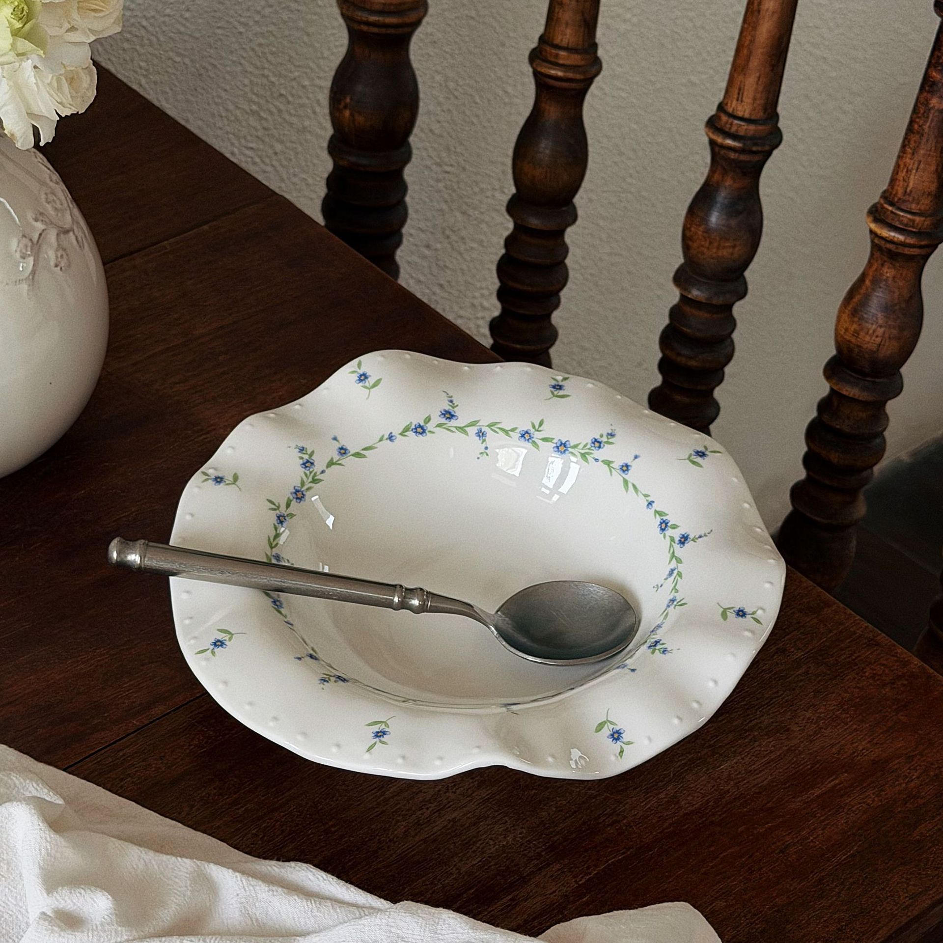 French retro bead dot garland floral ceramic plate fruit salad plate…