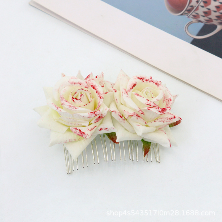 Amazon nuevo peine de pelo de rosa de simulación de Halloween ambiente festivo fiesta fiesta de baile vestir metal peine accesorios para el cabello