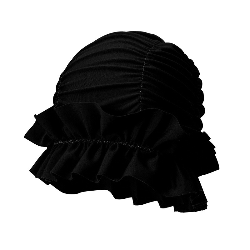 Venta directa de fábrica al por mayor nuevo gorro de natación con volantes de secado rápido más tamaño color sólido embalaje independiente gorro de natación