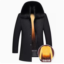 中老年男装羊毛大衣男士中长款羊绒外套男黄金貂水貂毛领英伦长袖