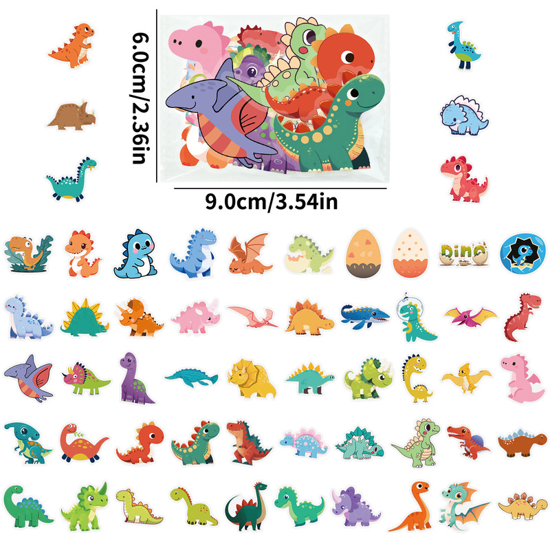 56张跨境新款dinosaur恐龙透明pet贴纸可爱卡通儿童奖励DIY素材贴|undefined