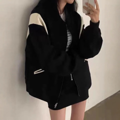 美式复古宽松棒球服拼色美拉德早秋流行卫衣外套女开衫2025加绒