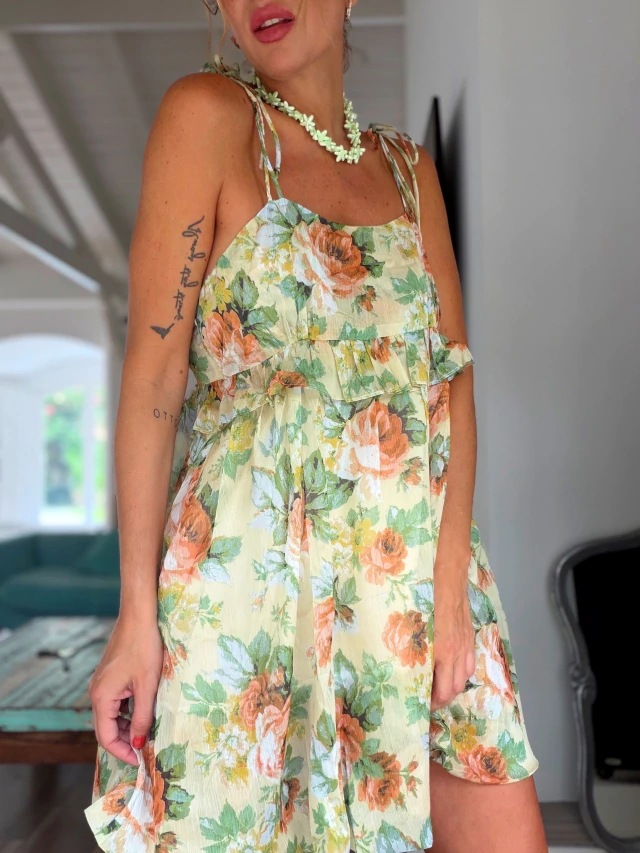 Bohemian Floral Print Spaghetti Strap Maxi Dress With Ruffle Hem, Relaxed Fit For Vacation & Daily Wear_ecoleips.com