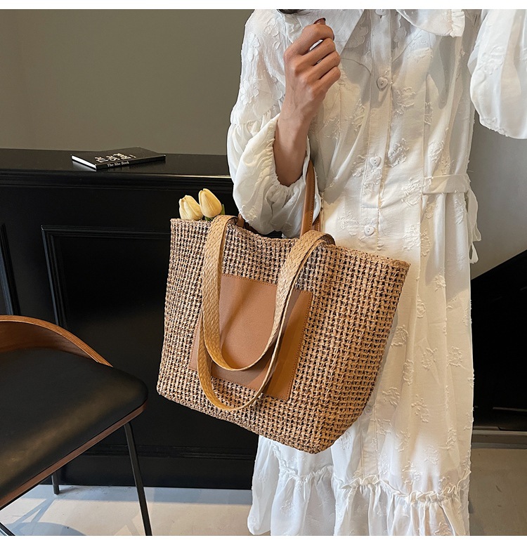 Large Woven Beach Tote Bag For Women Stylish Hollow Out Handbag_voghion.com