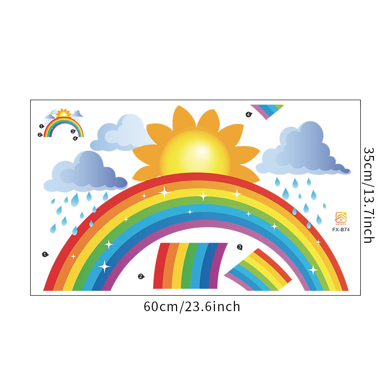 Rainbow Cloud Rain Sun Children's Wall Sticker display picture 2