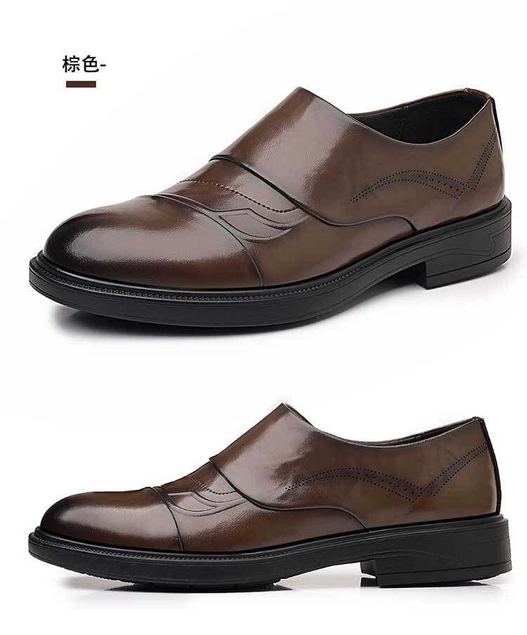 Giày da nam Derby mũi tròn gót thấp 1–3 cm chống trơn thoáng khí — màu nâu, đen chi tiết 25