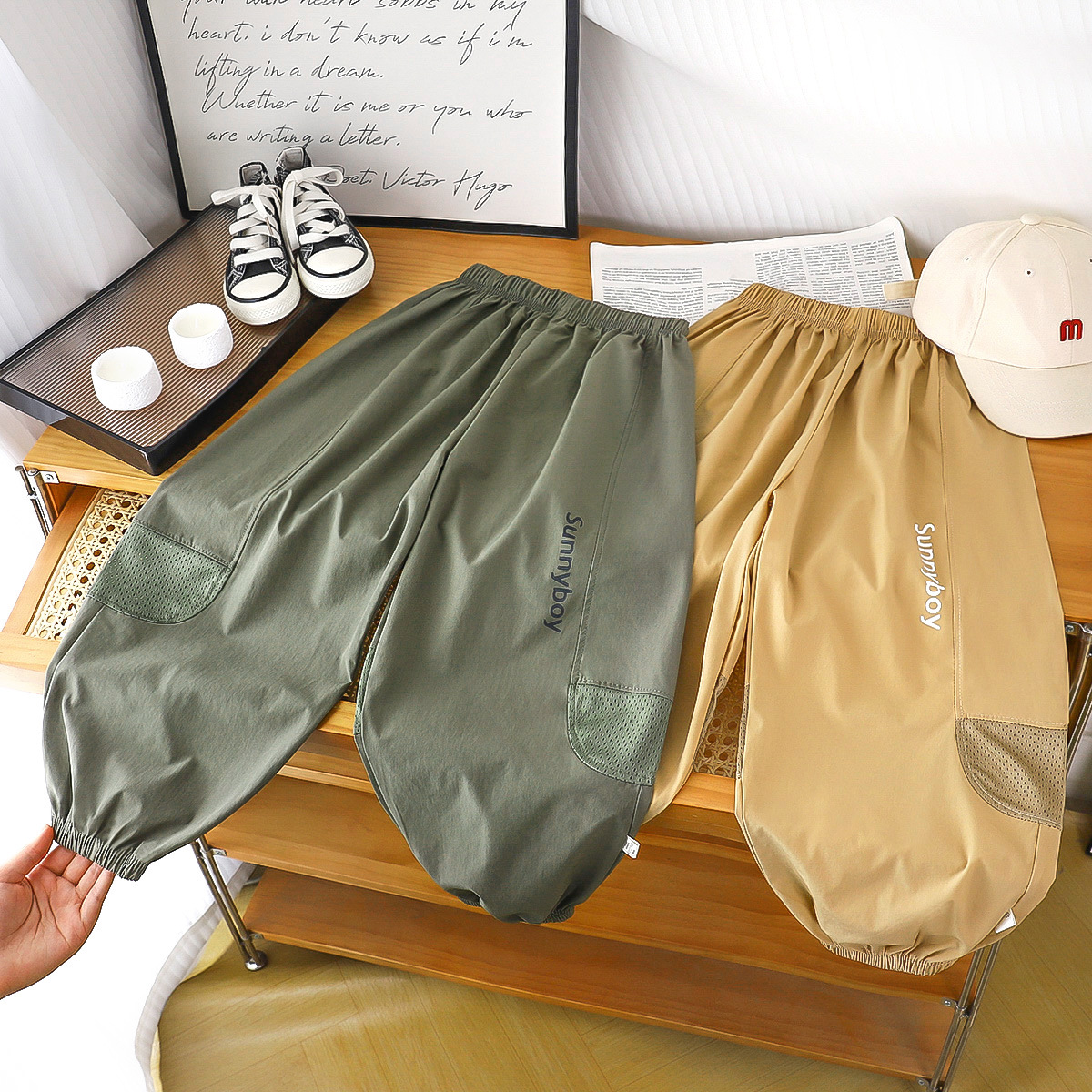 Children's Summer Thin Pants Quick-Dry Mesh Breathable Anti-Mosquito Pants Casual Pants Fashion Spliced Long Pants Cargo Pants