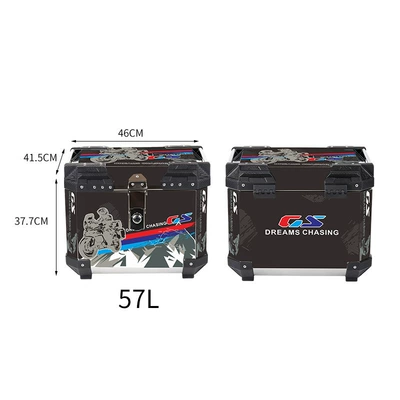 Stainless steel motorcycle tail box: Motorcycle trunk - 57lalloy-lockstickersingle-rider-through-the-dark