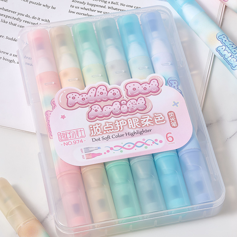 Protector de ojos de lunares, resaltador de doble cabeza de color suave, barra triangular, marcador de mano especial para oficina de estudiantes, pincel de gran capacidad