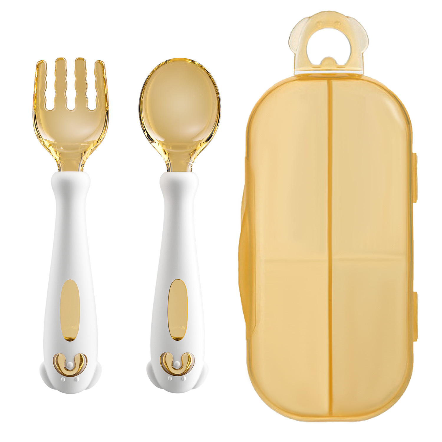 아기가 먹는 법을 배우고 훈련할 수 있는 구부릴 수 있는 어린이 식기, 식품 보충제 학습, 포크와 스푼 세트, 트위스트 스푼과 포크