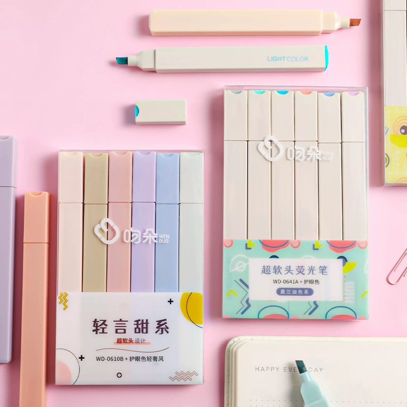Soft-Head Highlighter (Morandi) oblique tip, pastel marker set, student note & drawing