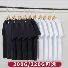 2025新款纯棉黑白短袖纯色T恤女款圆领时尚内搭休闲ins男款情侣装