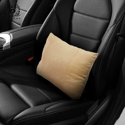 Lumbar Support Neck Pillow, Headrest - upgraded-punched-suede-cognac-color-lumbar-support