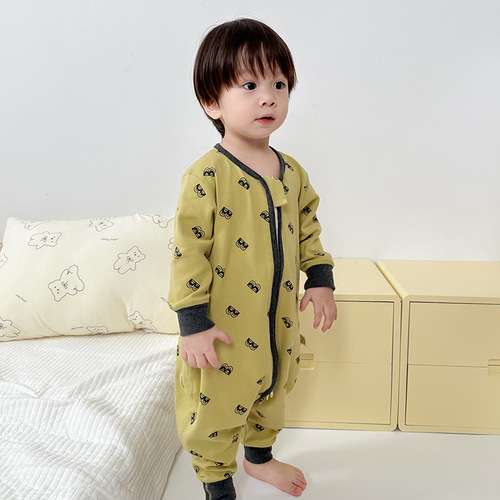 Thick Fleece-Textured Sleeping Bag for Kids, Baby Split-Leg Anti-Kick Blanket, Boneless Wool-Lycra Cotton Boys' Seamless One-Piece Romper