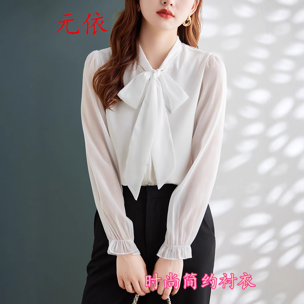 2025春秋款高端衬衫女设计感蝴蝶结雪纺衬衣洋气时尚职业通勤上衣