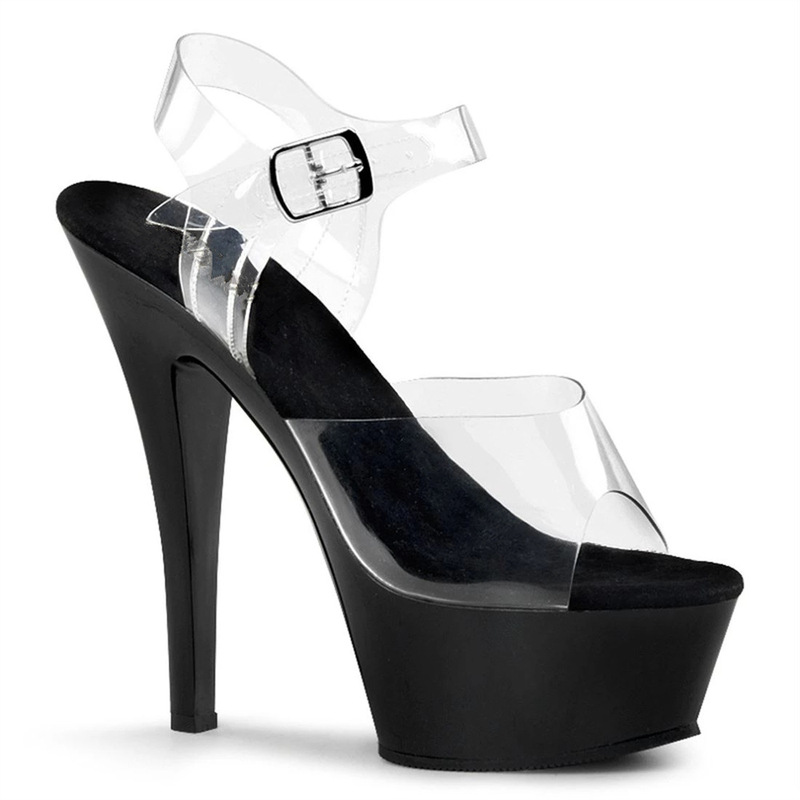 2024 New Summer Korean Style Sexy One-Strap Ultra-High Heel 15cm Sandals, Elegant and Fashionable Transparent High-Heeled Shoes