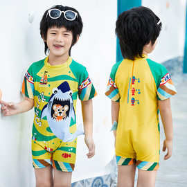 儿童泳衣 男童可爱卡通鲨鱼海底世界中小童男宝宝连体儿童泳装