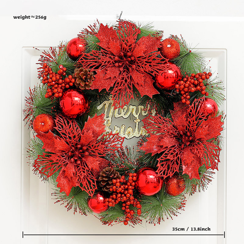 Corona de decoración de Navidad Corona de Navidad Ventana Decoración de sala de estar Colgador de puerta Accesorios de aguja de pino de alta gama al por mayor image 11