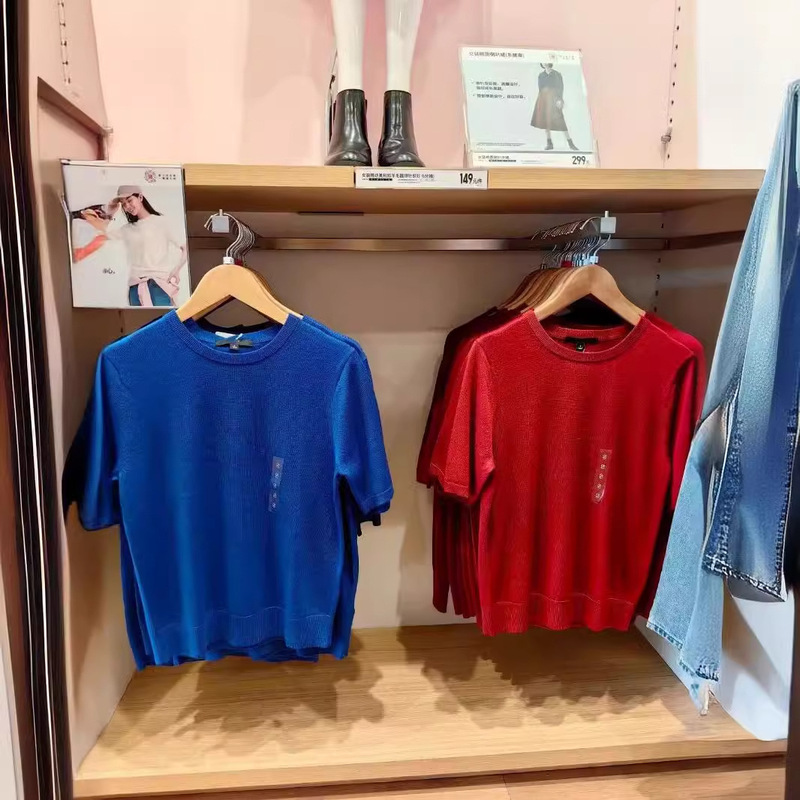 Japanese-Style Women's Clothing 2026 Spring and Autumn Fine-Spun Merino Round-Neck Half-Sleeve Casual Knit Sweater Air-Conditioning Shirt 483007