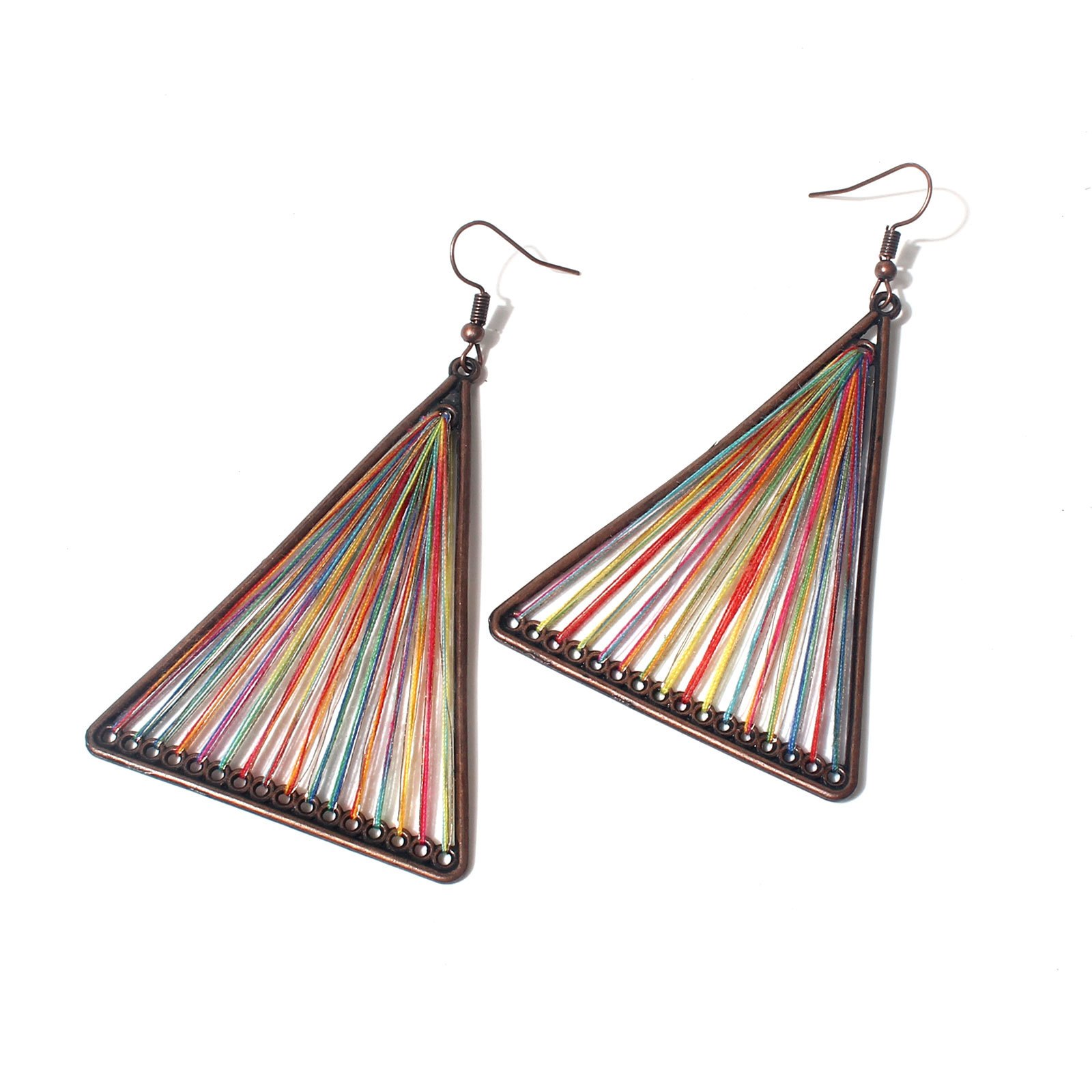 European And American Geometric Personalized Triangle Earrings Fabric Wool Tassel Color Handmade Woven Earrings Earrings F14600 display picture 5