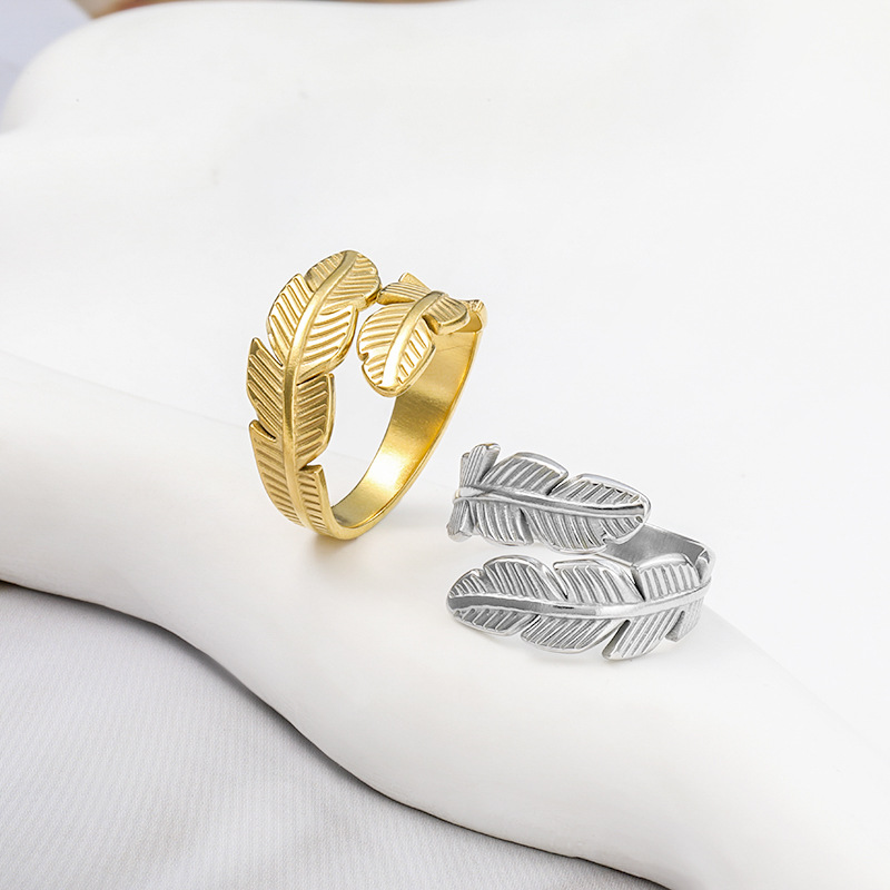 7g Weight PVD Coated Gold Plating Process Open Rings Classification Adjustable Ring Size Holiday, Daily Occasion Titanium Steel Material Leaves, Flower Pattern Unisex Gender Elegant Style Wholesale Jewelry Elegant Leaves Flower Titanium Steel Open Rings 2