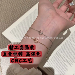 V金新款水冰月coco无钻手链可滑动半圆吊坠高级叠戴手饰厂家批发.