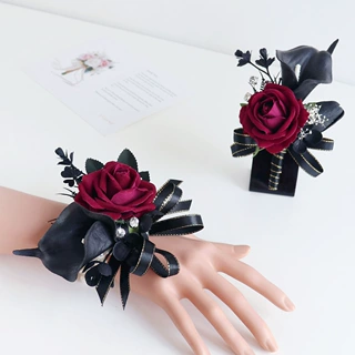 仿真玫瑰马蹄莲胸花婚礼新郎新娘襟花姐妹闺蜜手腕花商务会议胸针