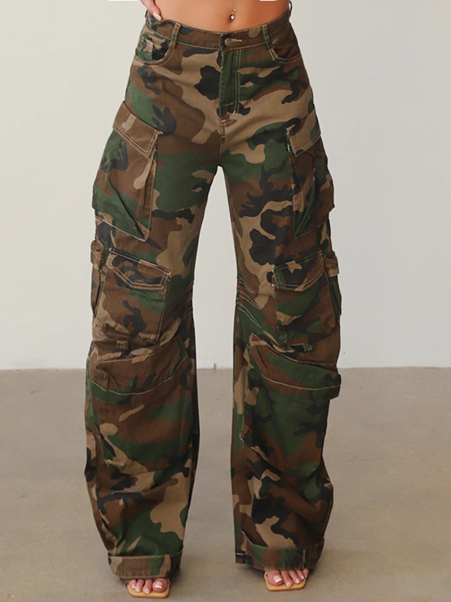 Pantalones cargo de camuflaje con múltiples bolsillos, estilo moderno 2026, estilo urbano, cintura alta, efecto adelgazante, jeans largos para mujer, otoño image 3