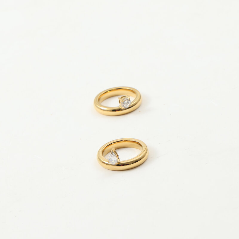 All Seasons Season Wholesale Jewelry IG Style Round Water Droplets Titanium Steel Zircon 18K Gold Plated Inlay Rings