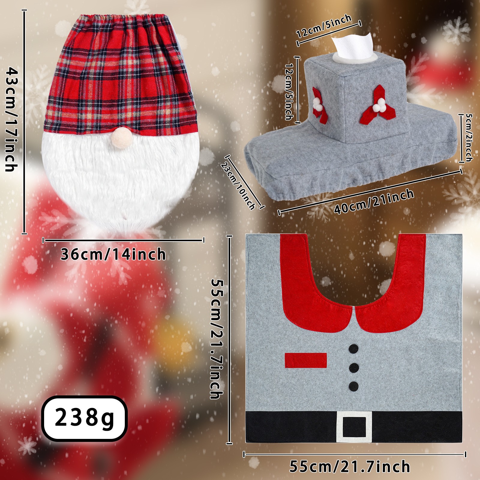 Venta caliente transfronteriza cubierta de inodoro de Navidad muñeca sin rostro conjunto de tres piezas decoraciones de baño de Santa Claus suministros de Navidad