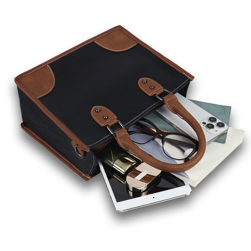 Pu Leather Material Women's Pu Leather Color Block Streetwear Sewing Thread Square Zipper Bag Sets