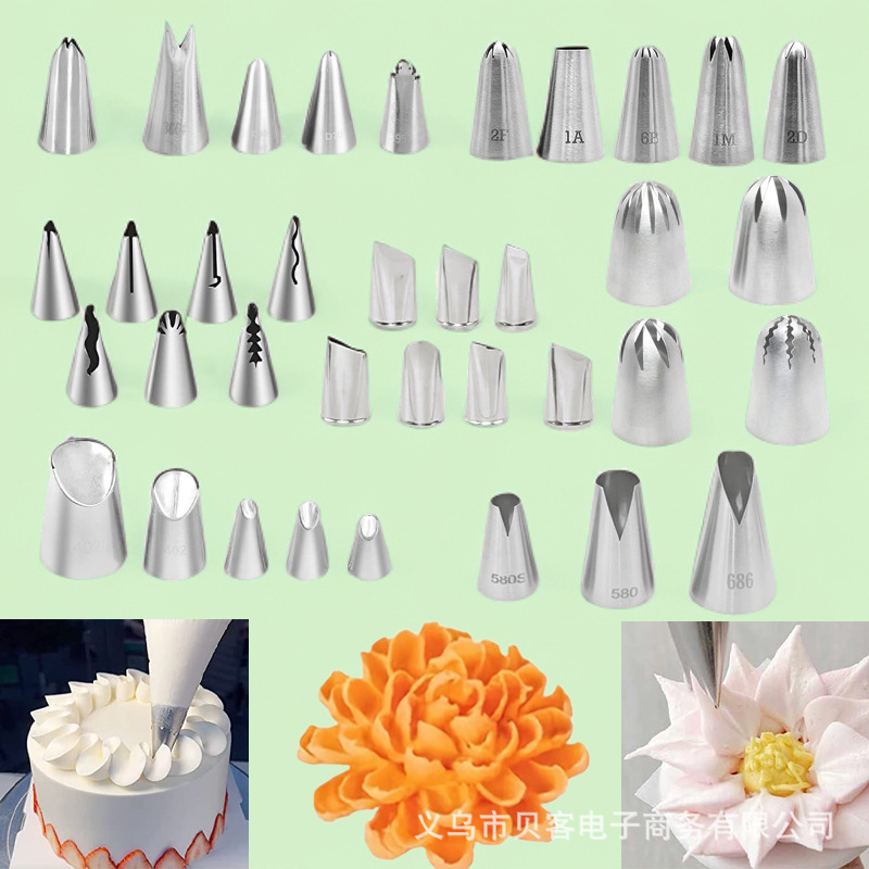 Juego de boca decorada de acero inoxidable 6 dientes 8 dientes 10 dientes 18 dientes boca de flor grande y mediana boca de flor superior de nieve boca de flor de crema